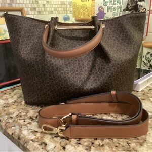 EUC Calvin Klein Dark Brown Monogram Tote